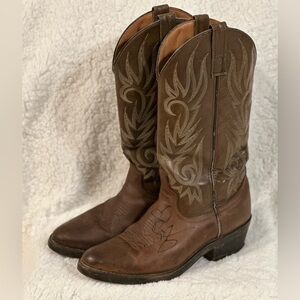 Autographed Laredo Lea Vamp Fox Brown Leather Western Cowboy Boots Womens 7.5M
